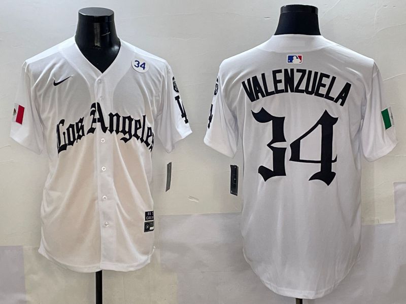 Men Los Angeles Dodgers #34 Valenzuela White Five generations Joint Name 2025 Nike MLB Jersey style 6->los angeles dodgers->MLB Jersey